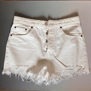Zara White Cutoff Shorts Raw Hem High Rise Summer Festival